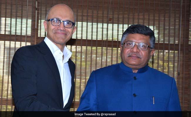 Microsoft's Satya Nadella Discusses Rural Digital Schemes With Union Minister RS Prasad