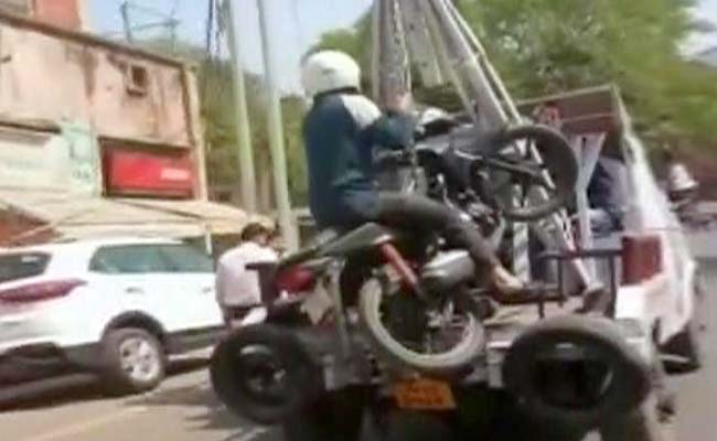 Biker Towed Along With His Bike In Kanpur, Video Will Make You Laugh
