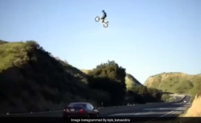 Viral Video Shows Biker Soar Across California Highway In Dangerous Stunt