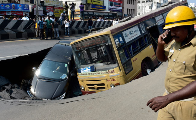 Chennai Road Caves In, Takes Down Bus, Car