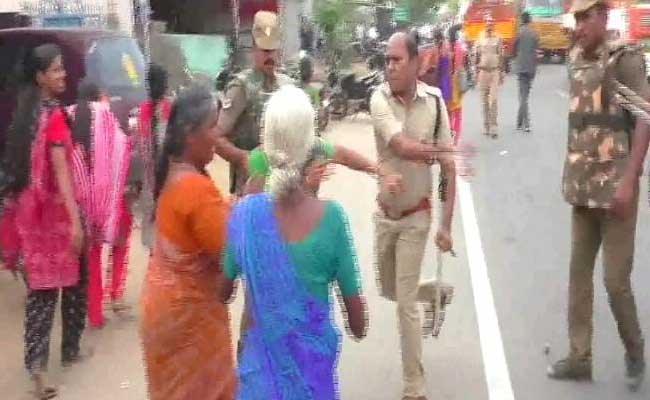 Cop Caught On Camera Slapping Woman Protester In Tamil Nadu's Tirupur