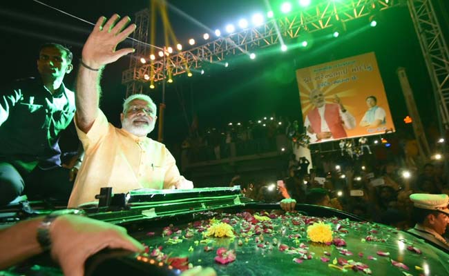 PM Narendra Modi Leads BJP Roadshow In Gujarat's Surat With 10,000 Bikers, Disco Lights