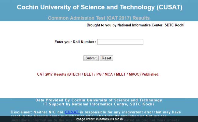 cusat cat 2017 result