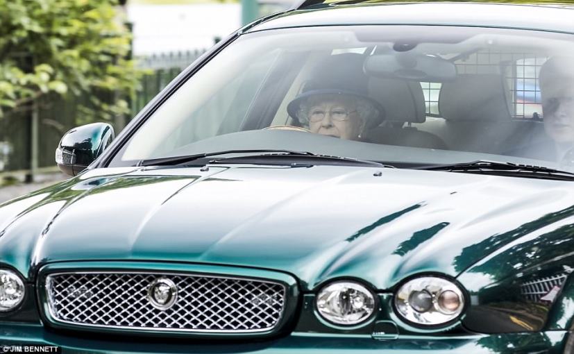 91-Year-Old Queen Elizabeth II Drives A Jaguar Back Home From Church