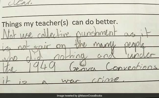 Cheeky 11-Year-Old Accuses Teacher Of 'War Crime' In Viral Feedback Form