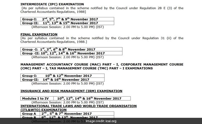 ICAI CA IPC, Final November 2017 Exams Schedule: Check Here