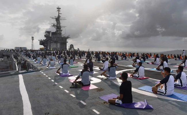 International Yoga Day: Naval Officers Participate Aboard INS Viraat