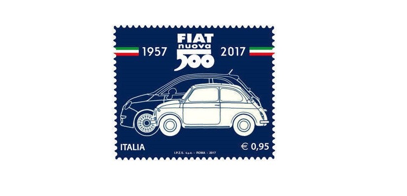 fiat 500 60th anniversary postal stamp