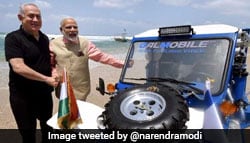 PM Narendra Modi's Drive With PM Benjamin Netanyahu In Israel's Gal-Mobile