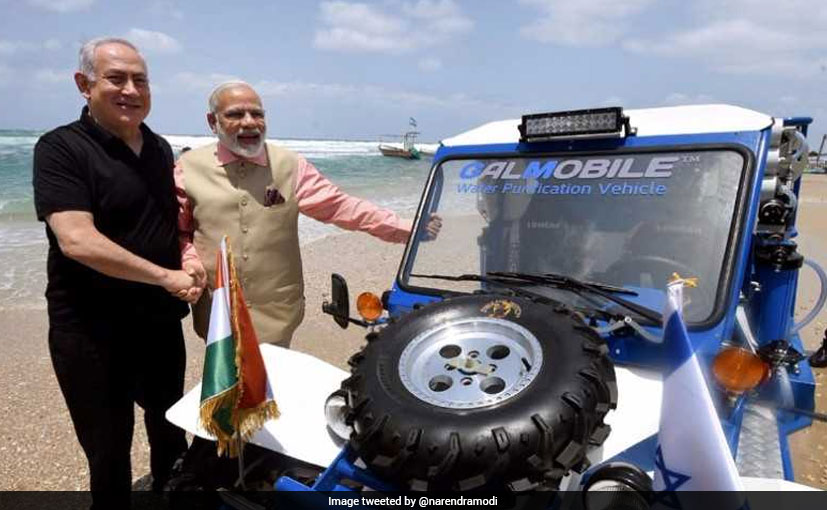 PM Narendra Modi's Drive With PM Benjamin Netanyahu In Israel's Gal-Mobile