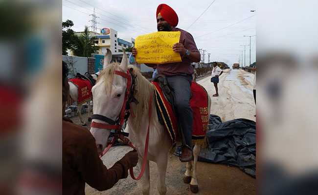 To Protest Bad Roads, Hyderabad Techies Rode Horses To Work