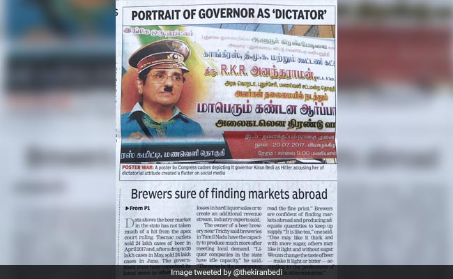 Kiran Bedi Is 'Hitler' In Posters Used In Congress Protests In Puducherry