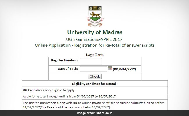 University of Madras UG April 2017 Results: Apply For Revaluation Till July 10 @ Unom.ac.in