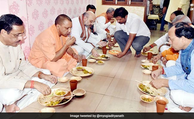 Amit Shah, Yogi Adityanath Have Lunch At BJP Worker's House