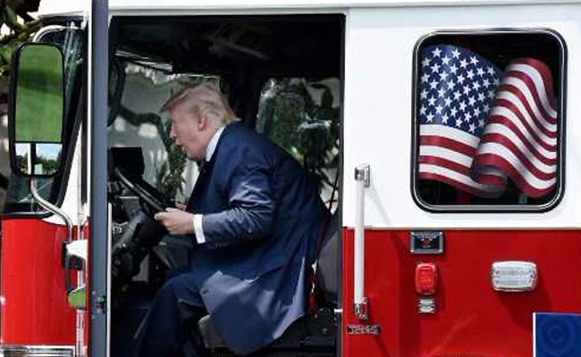 'Where's The Fire?' Asks Donald Trump, Seated In Red Fire Truck. See Pics