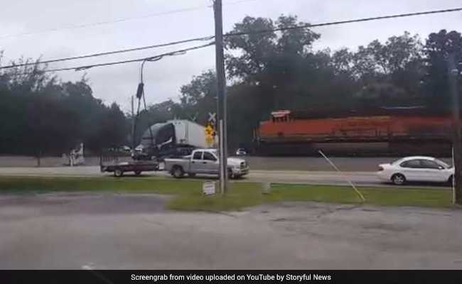 Terrifying Moment Train Crashes Into Truck At Railway Crossing. Watch Here