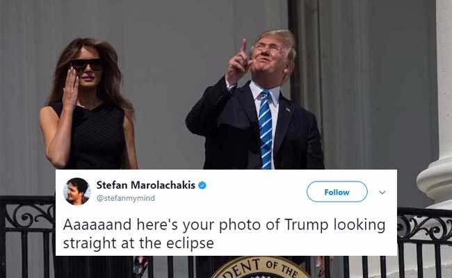 Donald Trump Briefly Stares At Sun During Solar Eclipse, Becomes A Meme