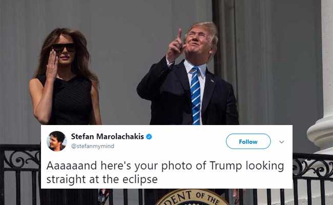 Donald Trump Briefly Stares At Sun During Solar Eclipse Becomes A Meme