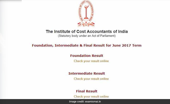 ICWAI June 2017 Foundation, Inter, Final Exams Results Declared @ Examicmai.In, Examicmai.org