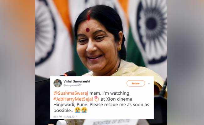 Rescue Me, Man Watching 'Jab Harry Met Sejal' Tweets Sushma Swaraj