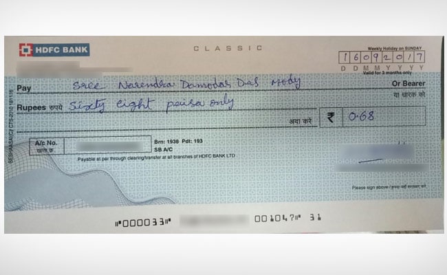 Image result for NGO from Andhra Pradesh sends 68 paise cheque to PM Narendra Modi to highlight the plight of farmers