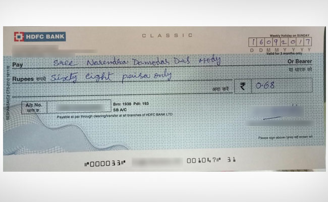 For PM Modi's Birthday, Andhra Pradesh Farmers Send 68 Paise Cheques