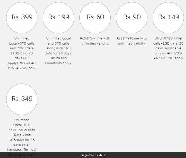 airtel rs 199 rs 399 recharge airtel website