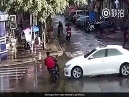On Camera, Biker Hit By Car Flips Into Air, Lands On Feet On Camera, Biker Hit By Car Flips Into Air, Lands On Feet