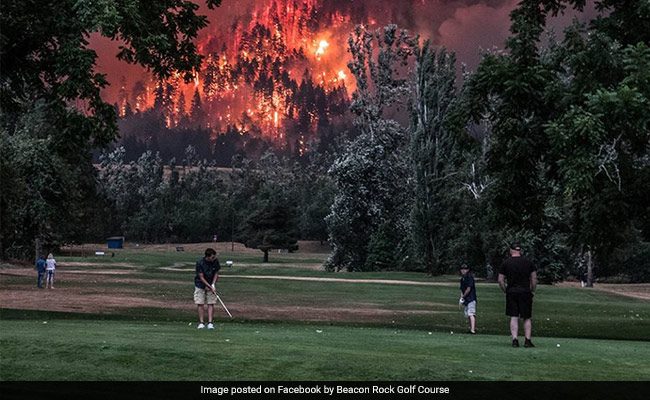 Golfers Continue Game As Wildfire Blazes Behind. Pic Is Crazy Viral