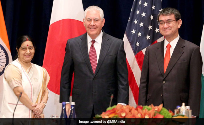 Sushma Swaraj Holds Trilateral Talks With US, Japan Counterparts
