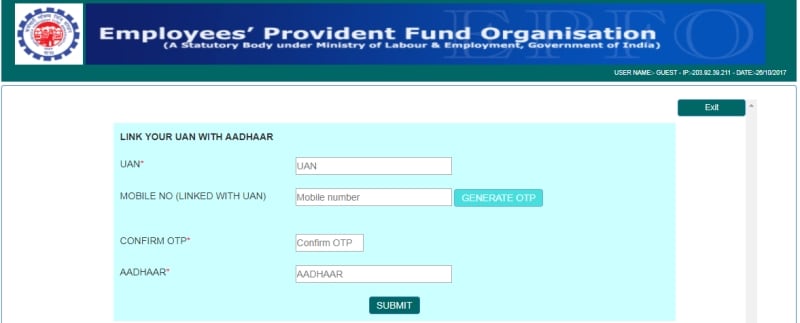 aadhar epfo link details page