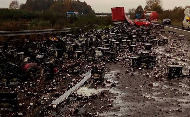 Smashed: 30,000 Beer Bottles Spark German Highway Chaos