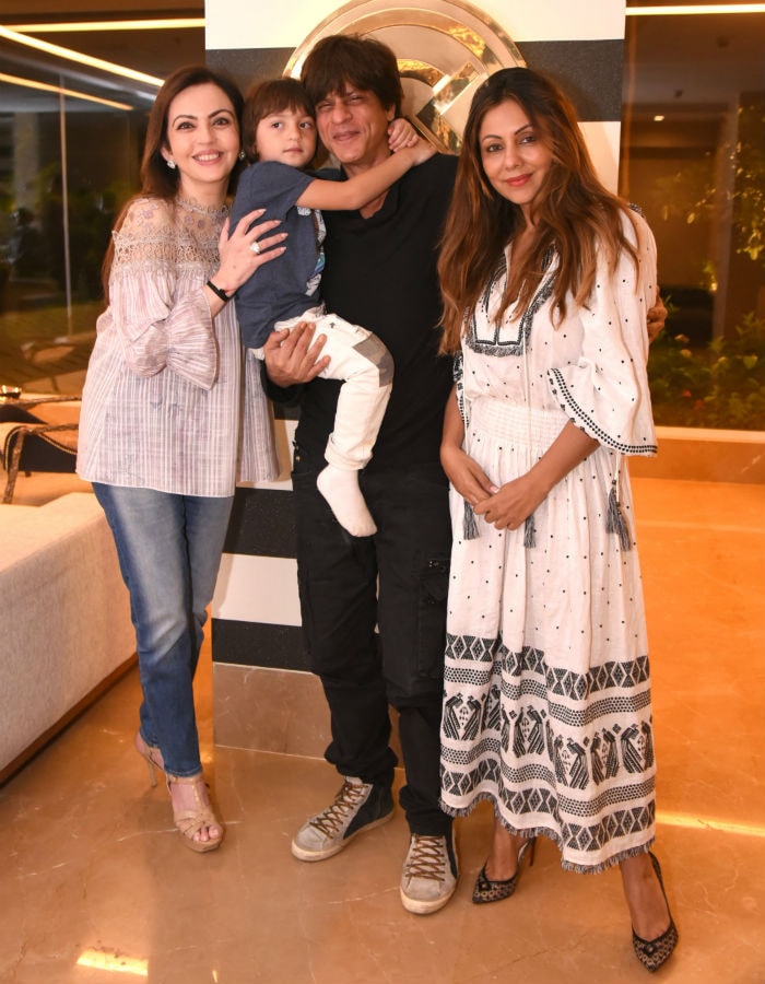 Shah Rukh Khan, AbRam And Gauri Welcome Nita Ambani To Gauri Khan Designs