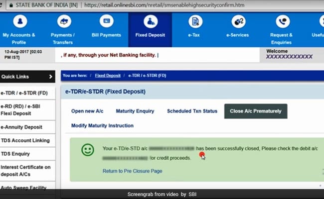 how to close the sbi fd online