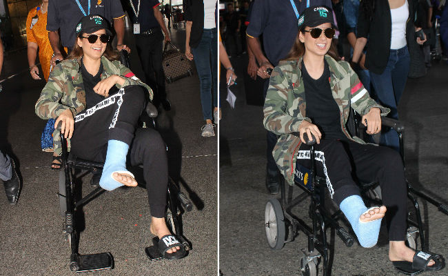 Injured Kangana Ranaut Lands In Mumbai With Foot In A Cast And Big Smile