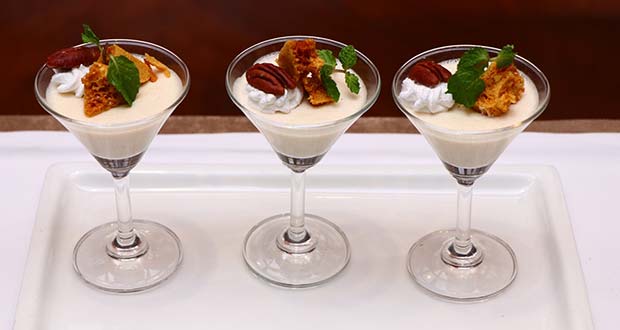Fresh Water Chestnut Panacotta with Pecan nut and Honeycomb