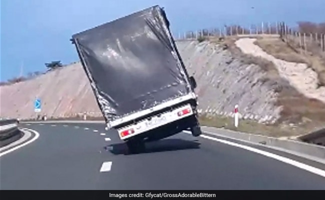 Truck Tips On Two Wheels In Terrifying Video, Wind To Blame