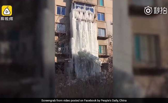 Pipe Leak Causes 10-Meter Tall Frozen Waterfall In Abandoned Building