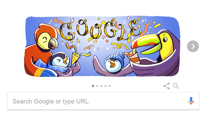 Google Doodle Celebrates New Year's Eve 2017 With Penguins And Parrots