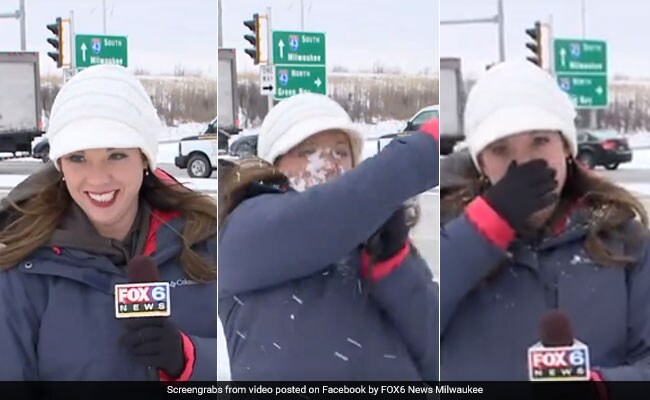 VIDEO: कैमरे के सामने थी रिपोर्टर, सामने से किसी ने जोर से मारी बर्फ, फिर...