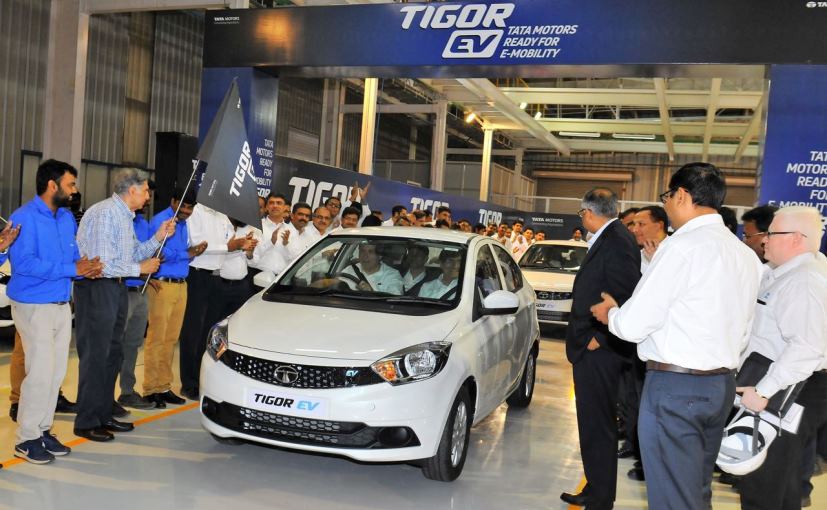 First Batch Of Tata Tigor Electric Vehicles Roll-Out From The Sanand Plant