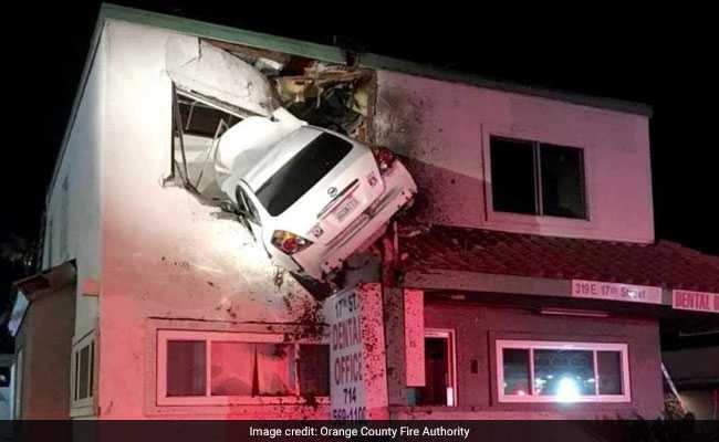 Car Flies Into Air, Gets Stuck In Dentist's Office On Second Floor