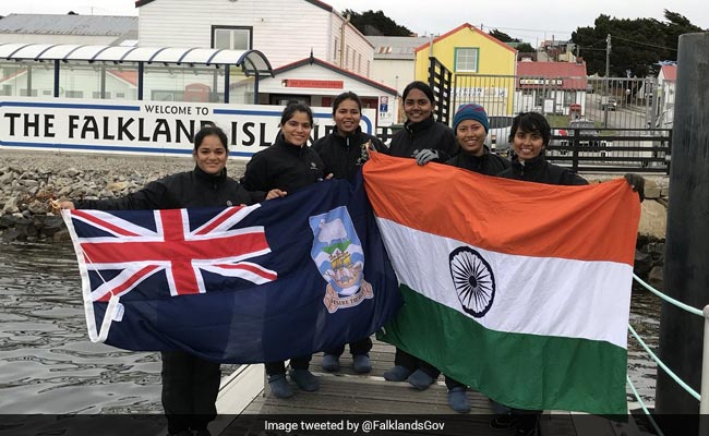 Navy's All-Women Crew Sailboat INSV Tarini Docks In Falkland Islands