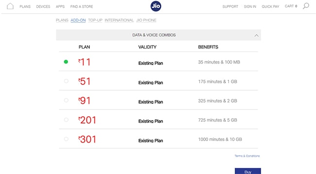 jio booster packs