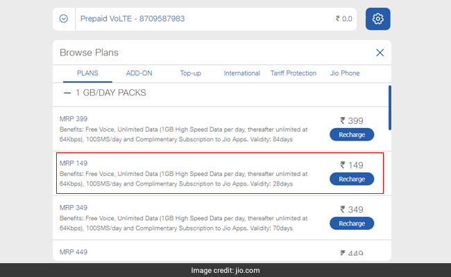 Jio Launches New Prepaid Plans: Rs 149 Pack Offers 1GB data, Unlimited ...