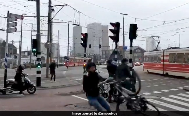 In Stormy Netherlands, Cyclist Blown Away By Gust Of Wind. Watch