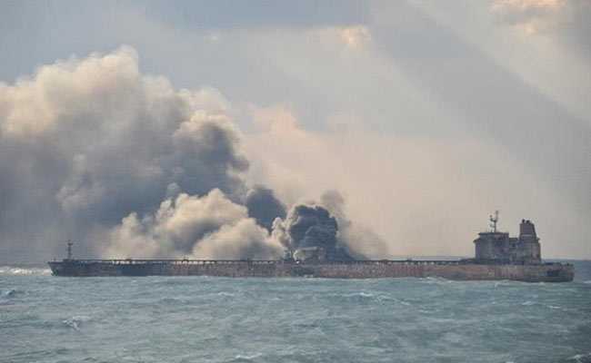 Burning Iranian Oil Tanker Partially Explodes In East China Sea