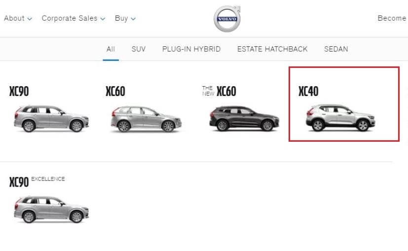 volvo xc40 listed on india website