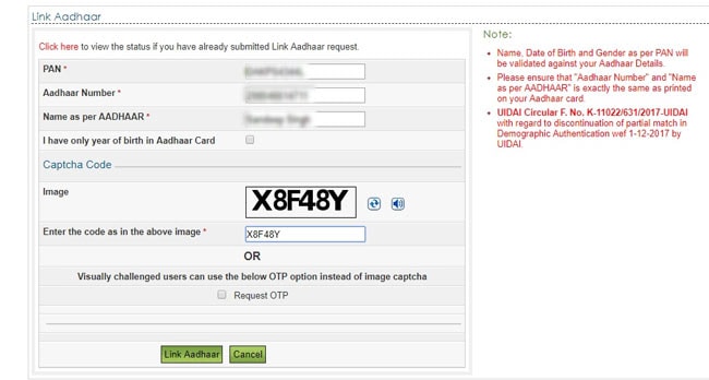 aadhaar linking income tax website