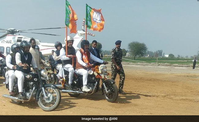 Amit Shah, On Bike, Leads BJP's Mega Rally In Haryana's Jind